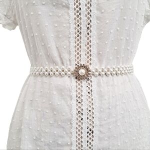 White pearl beaded Flower buckle wedding stretch evening waist dress dainty belt
